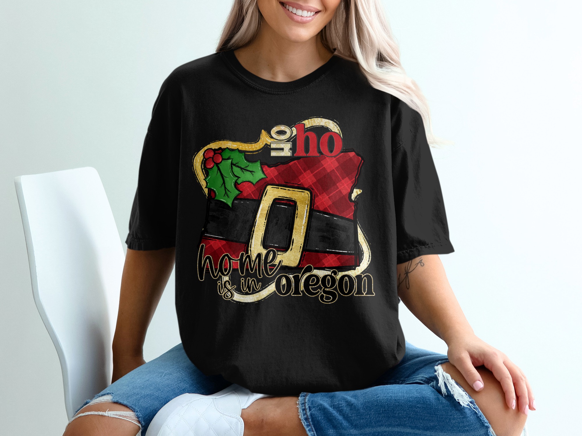 Home Is In Oregon T-Shirt, Santa Belt, Christmas, Oregon State T-Shirt, Holiday T-Shirt, Christmas Gift, Oregon Pride - Image 2