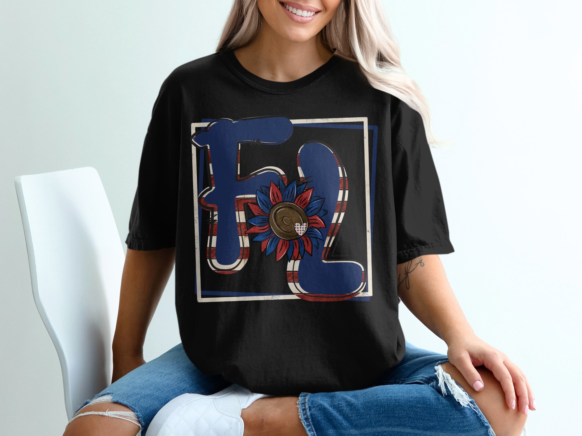 Patriotic fl T-Shirt, usa Flag Sunflower Shirt, Floral fl Shirt, American fl, 4th of July T Shirt, Independence Day Shirt - Image 2
