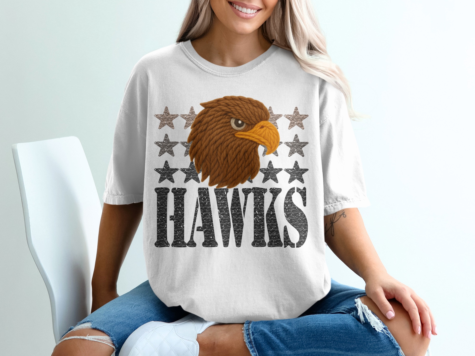 Hawks T-Shirt, Eagle Head, Starry Design, Team Spirit, Fan Apparel, Unique Gift, Stylish Top