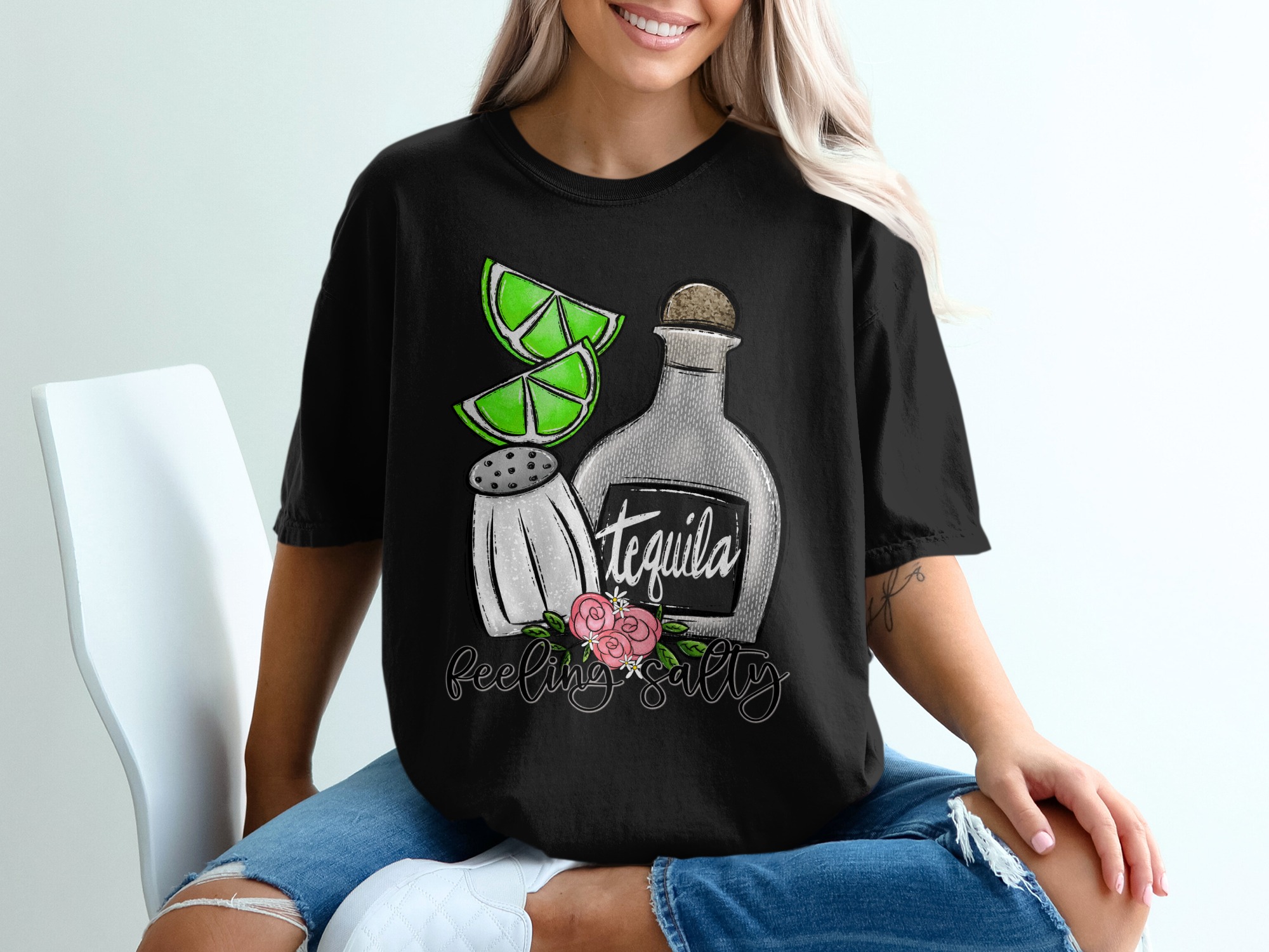 Feeling Salty T-Shirt, Tequila Lime Shirt, Funny Drinking Tee, Margarita Party Shirt, Cinco De Mayo Shirt, Gift Idea T-Shirt - Image 2