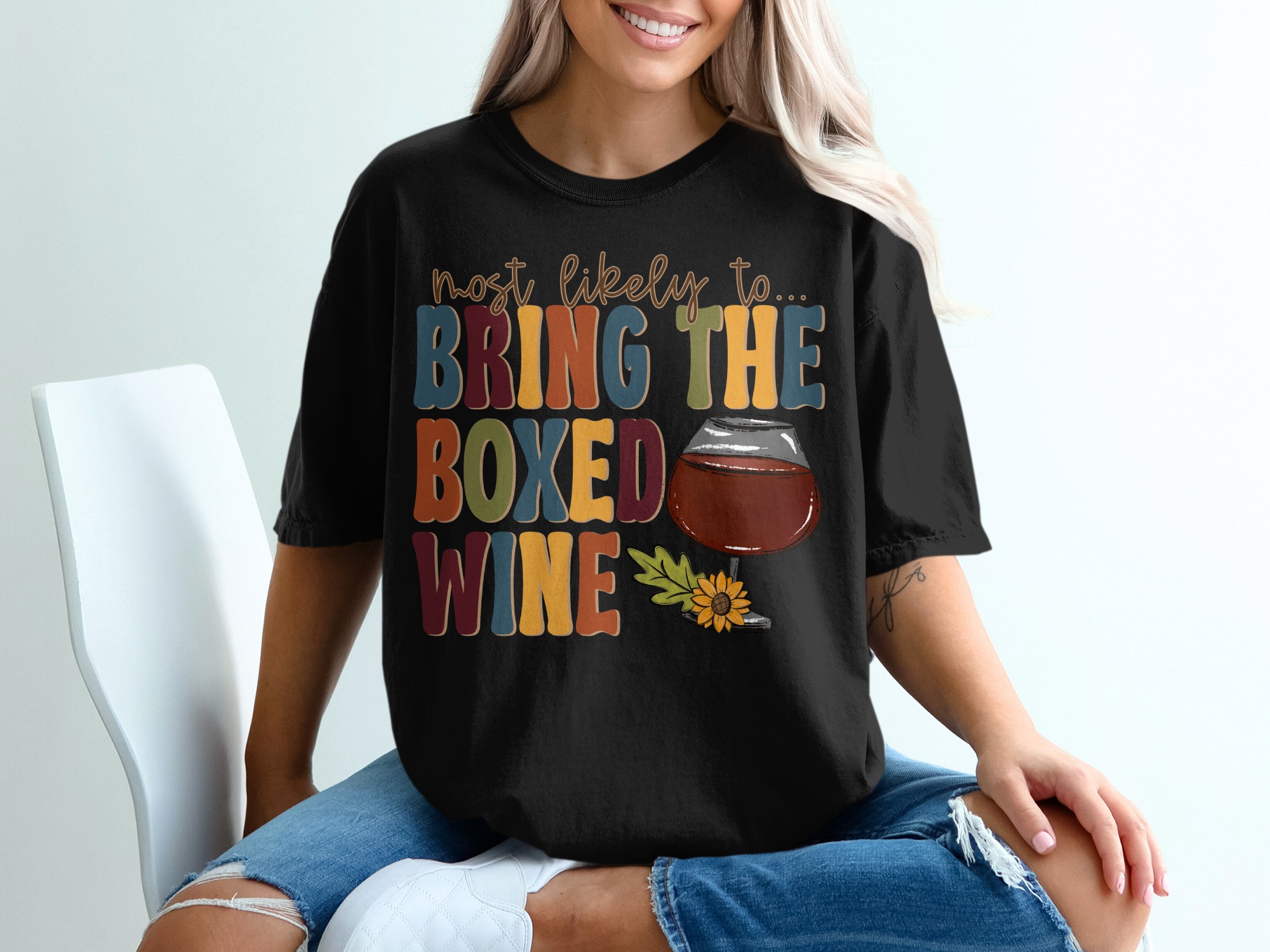 Most Likely To Bring The Boxed Wine T-Shirt, Funny Wine Lover Shirt, Party Ready Tee, Wine Gift Idea, Boxed Wine Gift, Wino Tshirt - Image 2