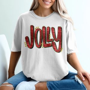 Jolly T-Shirt, Christmas T-Shirt, Holiday Shirt, Festive Shirt, Red Glitter Shirt, Party Top, Gift Idea, Celebration Shirt