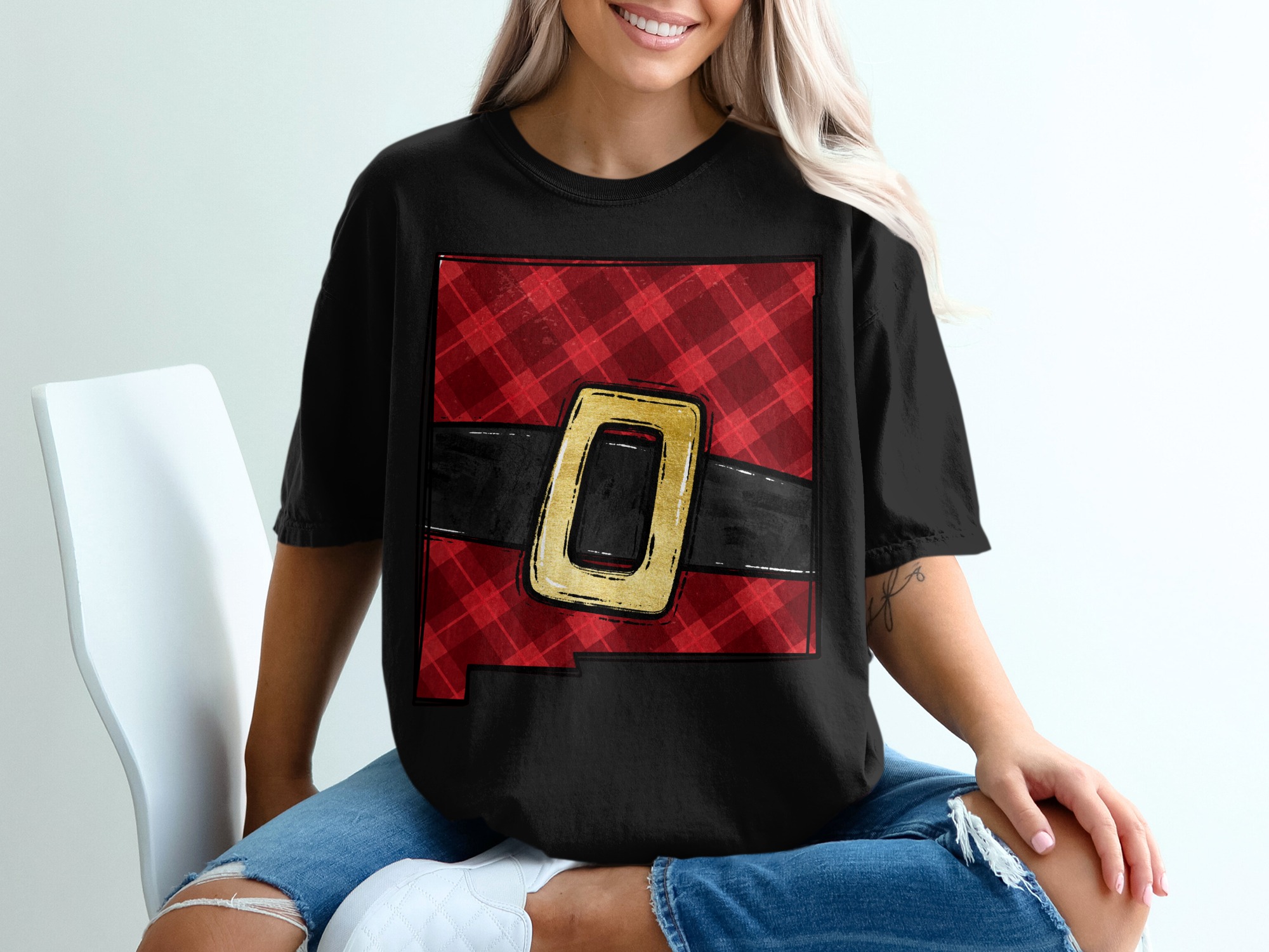 Santa Suit State T-Shirt, Christmas New Mexico Tee, Festive Plaid Gift, Holiday Apparel, Xmas State Pride Shirt, Winter Vacation Souvenir - Image 2