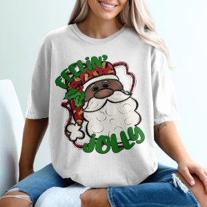Feelin' Jolly Santa T-Shirt, Cute Santa Tee, Holiday Shirt, Black Santa Shirt, Christmas TShirt, Santa Claus Shirt, Festive Shirt