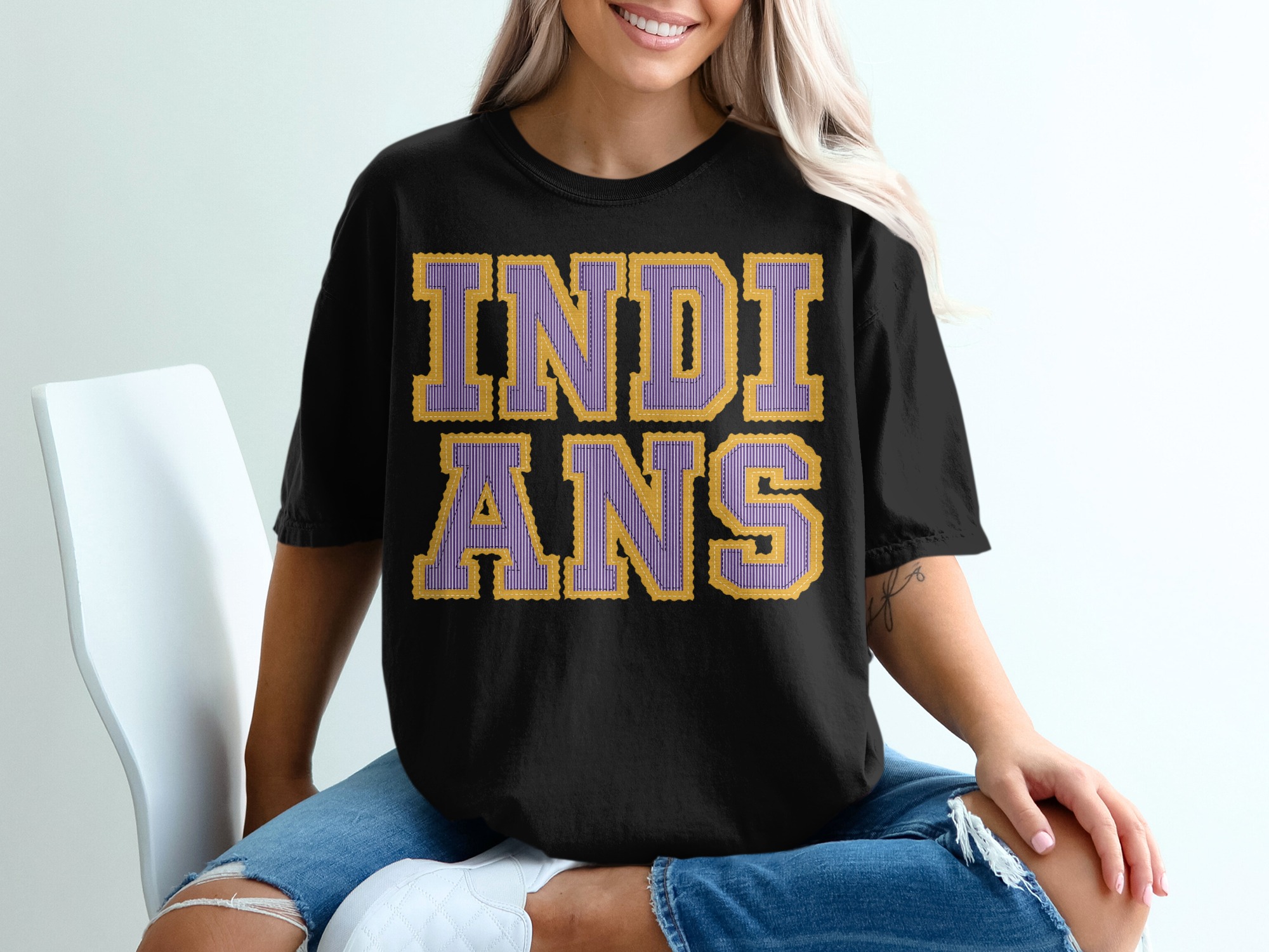 Indians Mascot T-Shirt, Seersucker Letters, Custom Team Shirt, Change Your Colors, School Spirit, Game Day Tee, Fan Gear - Image 2