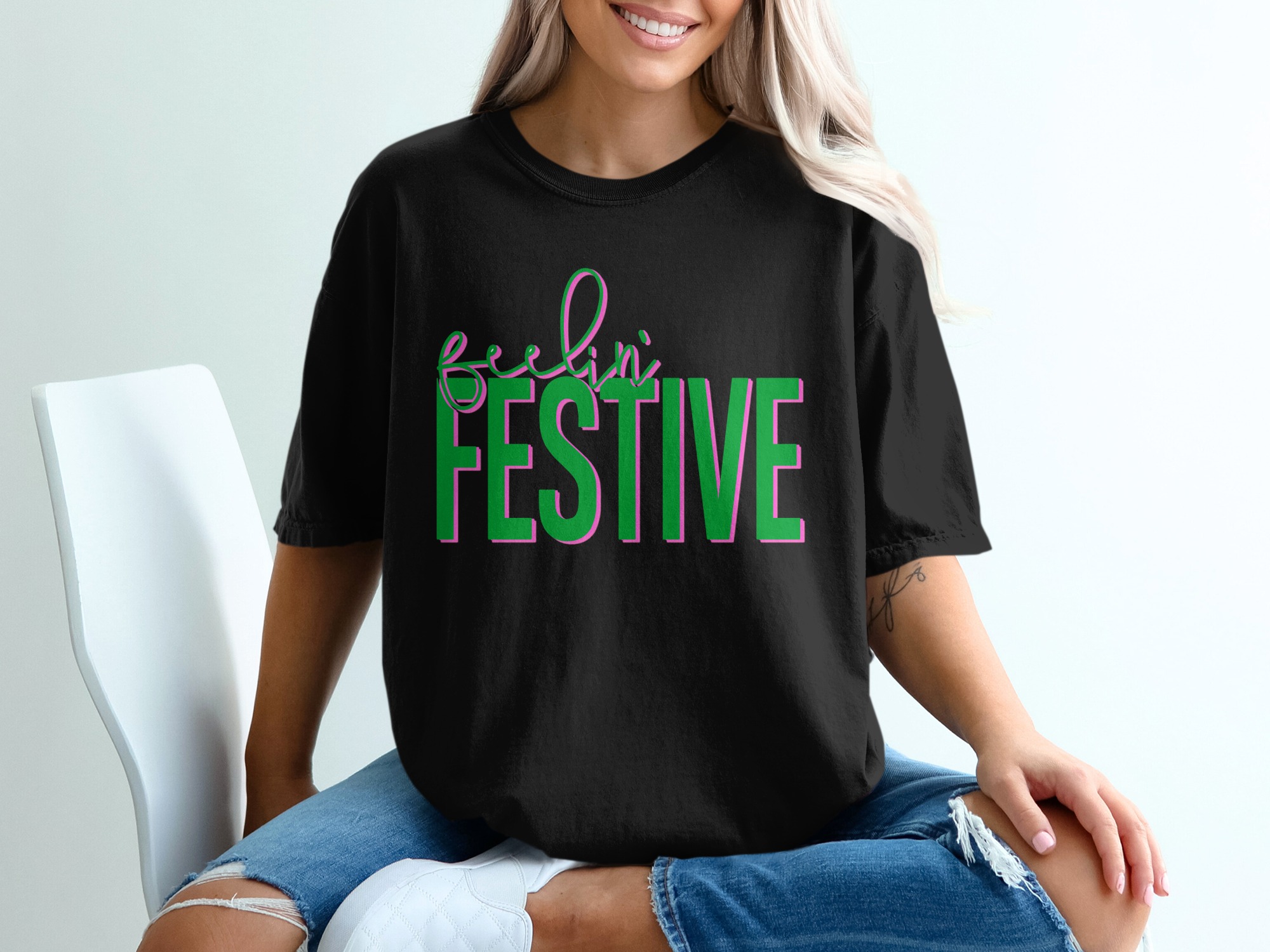 Feelin' Festive T-Shirt, Holiday Shirt, Celebration Tee, Party Top, Trendy Shirt, Gift for Friend, Christmas Tee, New Year Shirt - Image 2