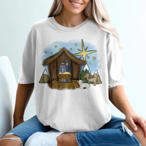 Nativity Scene T-Shirt, Christmas T-Shirt, Manger Scene Tee, Holiday Shirt, Christian Apparel, Baby Jesus Shirt, Star of Bethlehem Tee