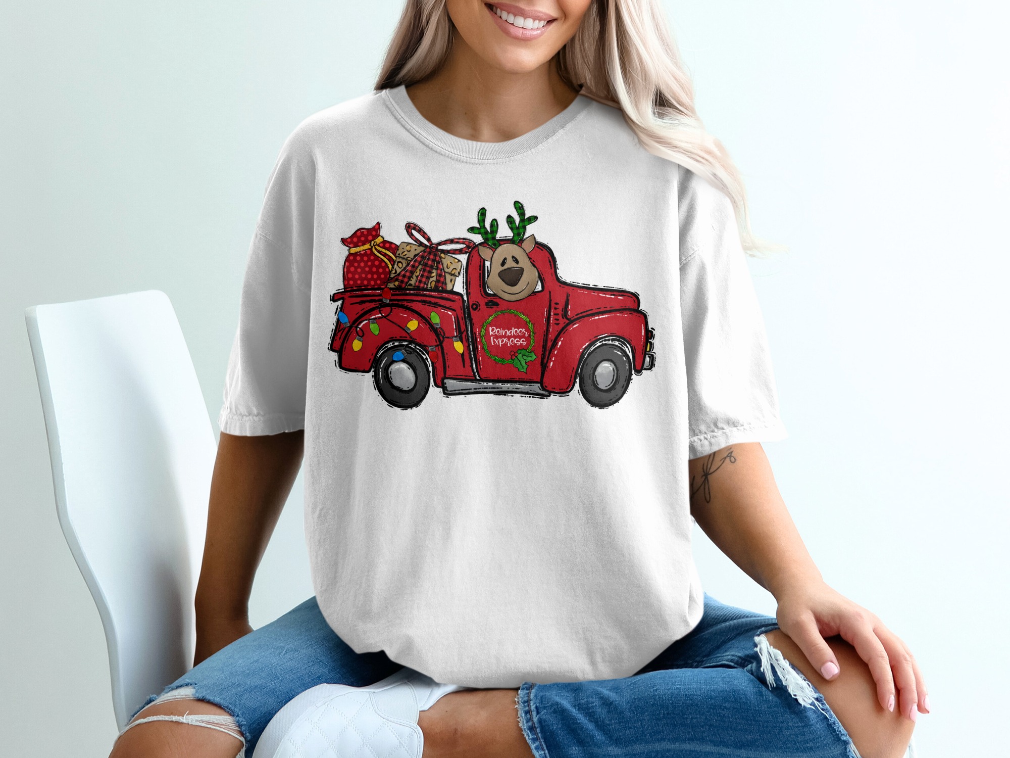 Reindeer Express T-Shirt, Christmas Truck Shirt, Holiday Tee, Cute Reindeer, Xmas Gift Idea, Festive Design, Seasonal Apparel