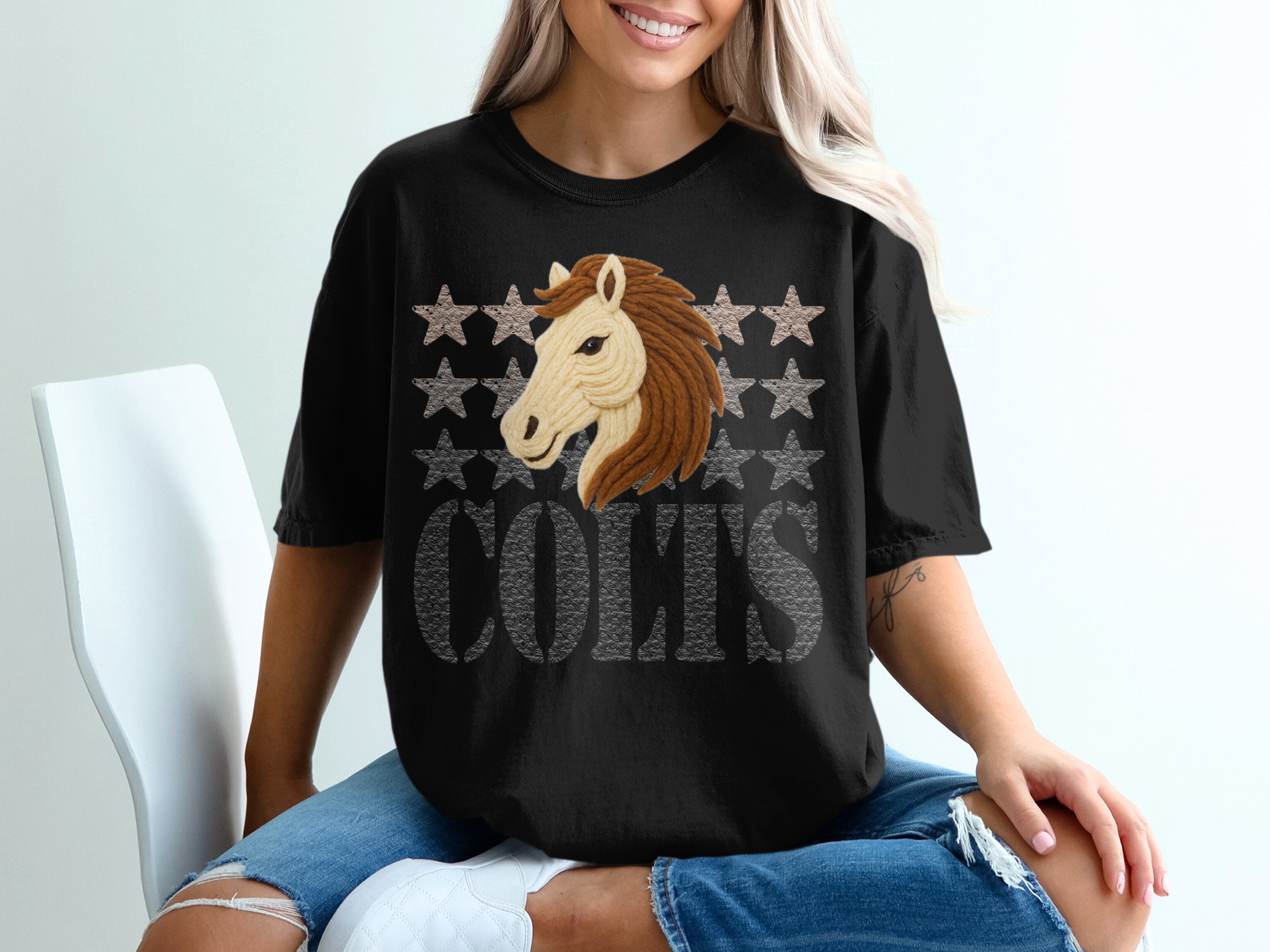 Colts T-Shirt, Horse Lover Tee, Star Graphic Shirt, Equestrian Gift, Unique Design, Trendy Shirt, Graphic Tee, Stylish Shirt, Casual Top - Image 2