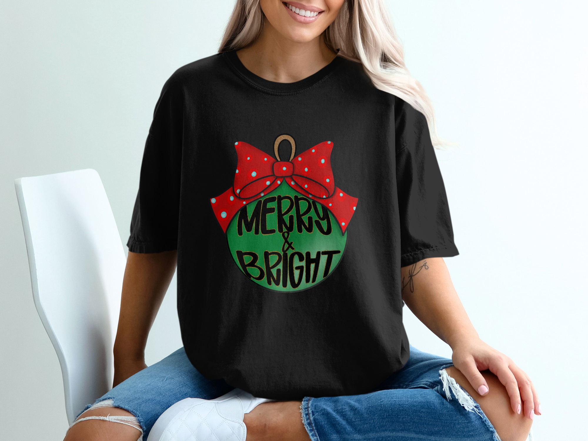 Merry and Bright Ornament T-Shirt, Holiday Tee, Christmas Shirt, Festive Apparel, Gift Idea, Seasonal Top - Image 2