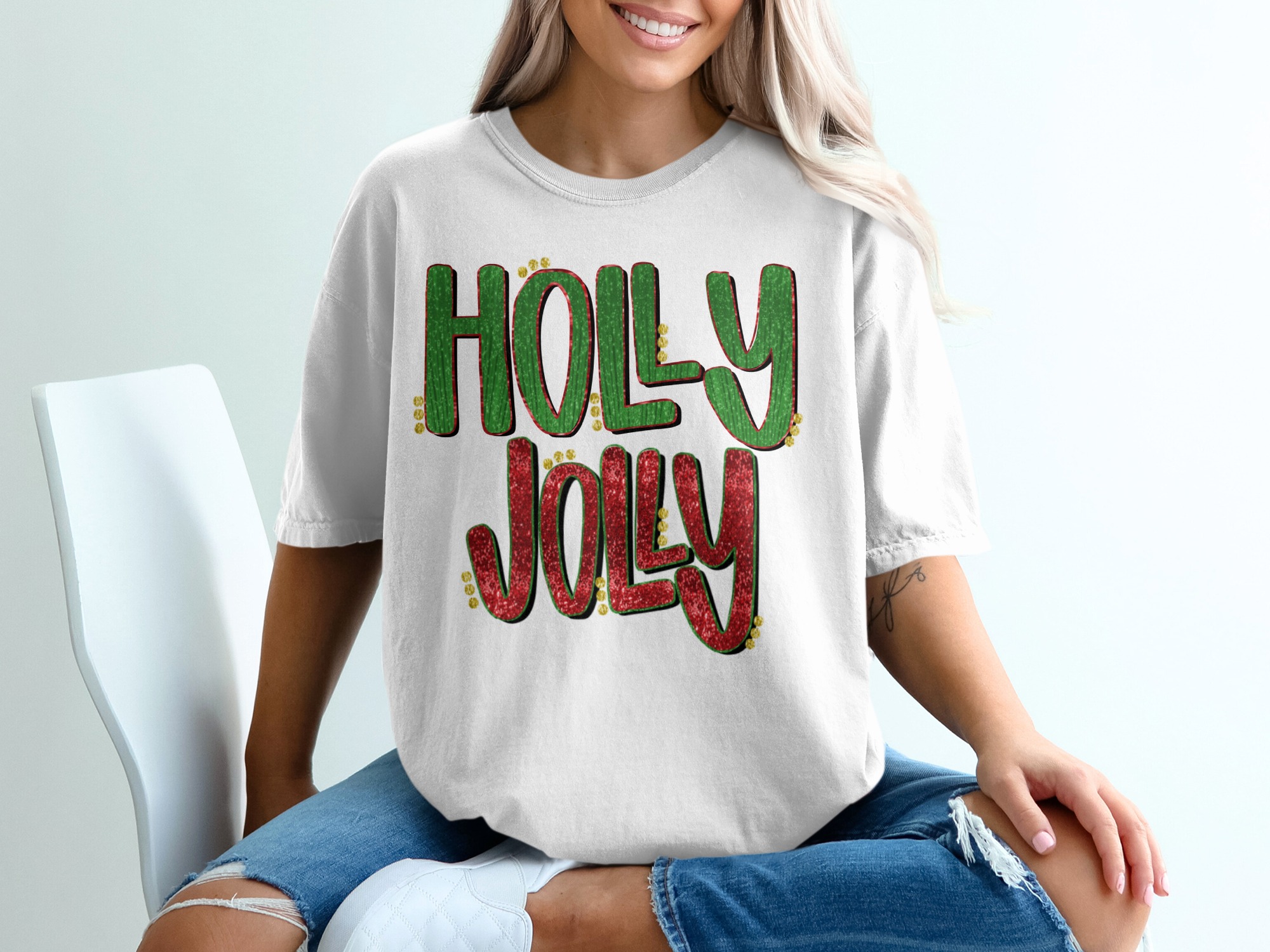 Holly Jolly T-Shirt, Christmas Holiday Tee, Festive Cheer Shirt, Merry Xmas Top, Holiday Celebration, Winter Season Outfit