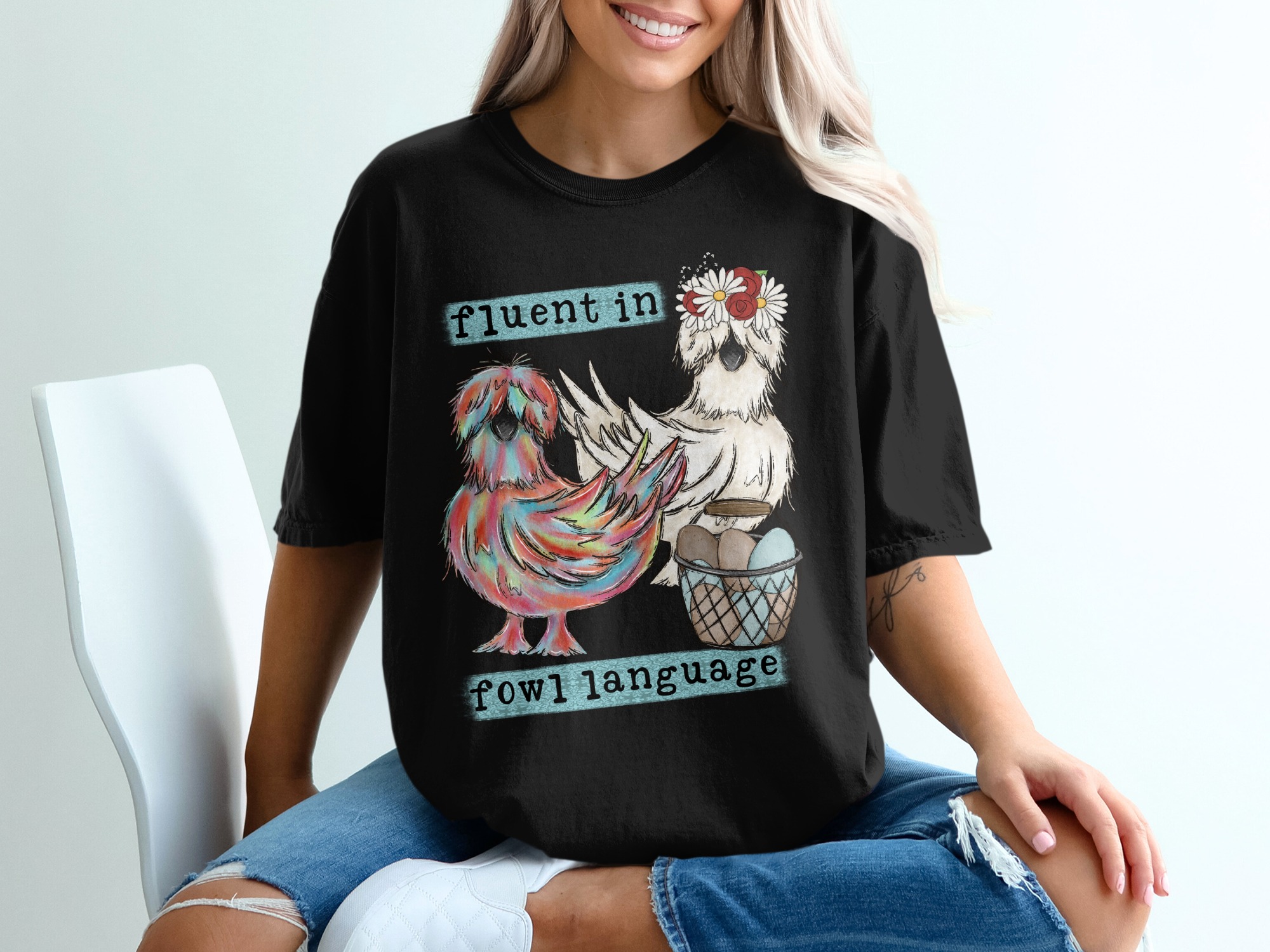 Fluent in Fowl Language T-Shirt, Silkie Chicken Tee, Funny Chicken Shirt, Chicken Lover Gift, Farm Animal Tee, Quirky T-Shirt - Image 2