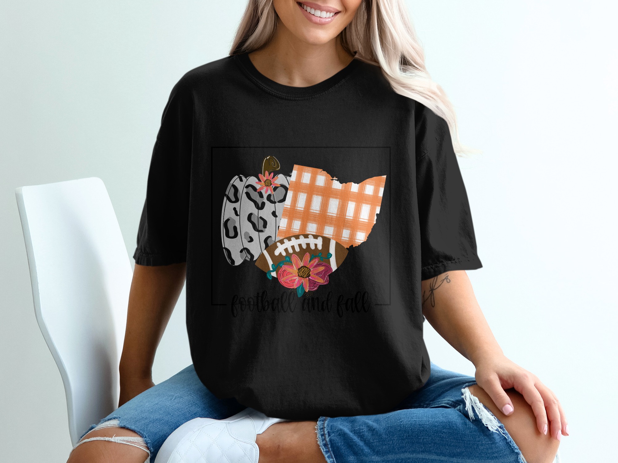 Football and Fall T-Shirt, Leopard Pumpkin, Ohio State, Floral Football, Autumn Shirt, Game Day, Thanksgiving T Shirt, Gift Idea - Image 2