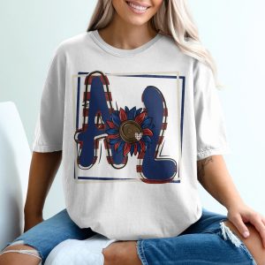 Patriotic Initial Letter T-Shirt, American Flag Sunflower Tee, USA Pride Shirt, Red White Blue Floral T Shirt, Summer Fourth of July Shirt