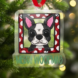 Merry Woofmas Christmas Ornament, Dog Lover Gift, French Bulldog Decoration, Festive Dog Ornament, Holiday Puppy Keepsake