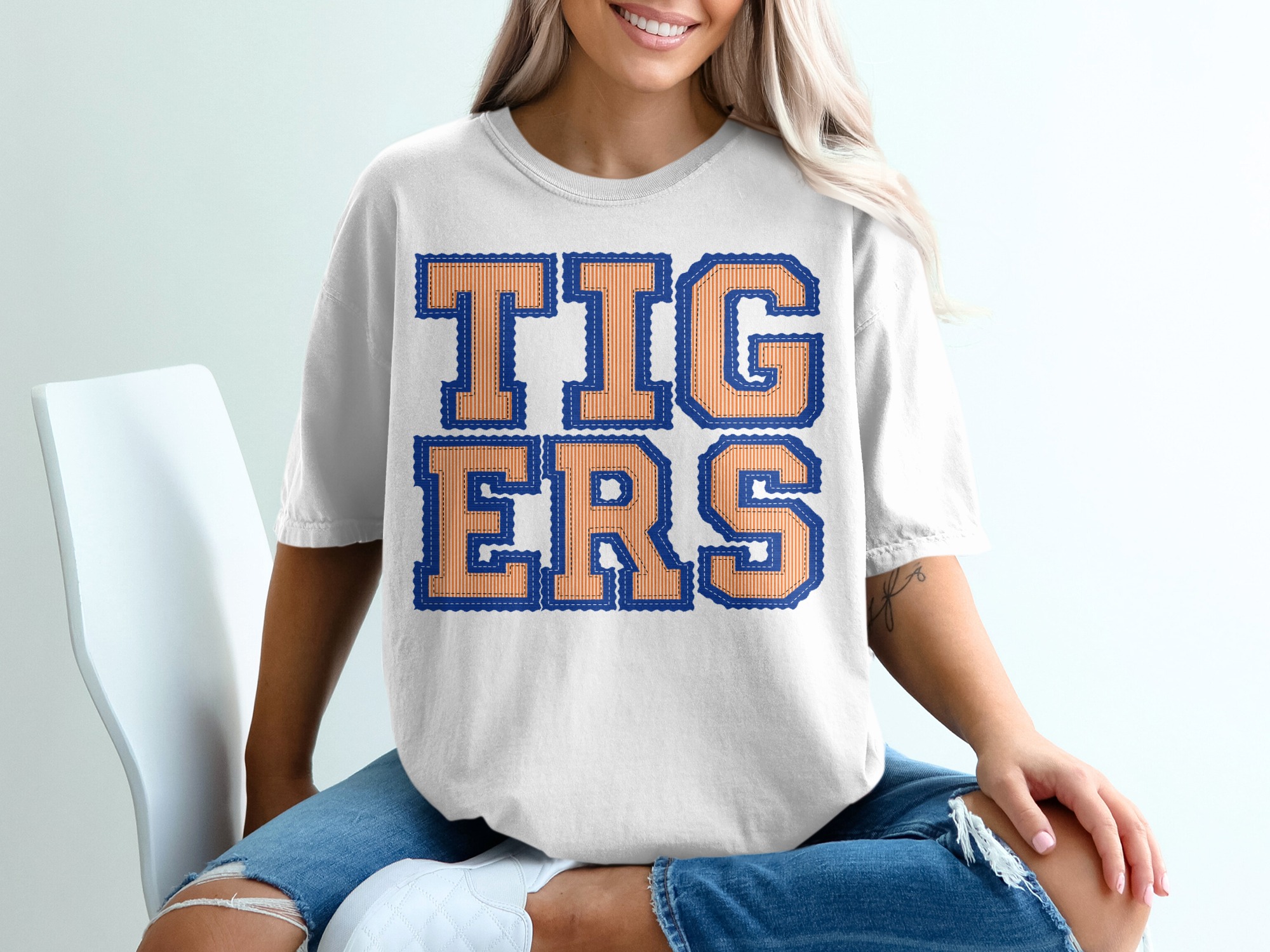 Tigers Seersucker T-Shirt, Mascot Tee, Custom Team Shirt, Change Your Colors, Sports Fan Gear, College Apparel, Trendy Graphic T Shirt