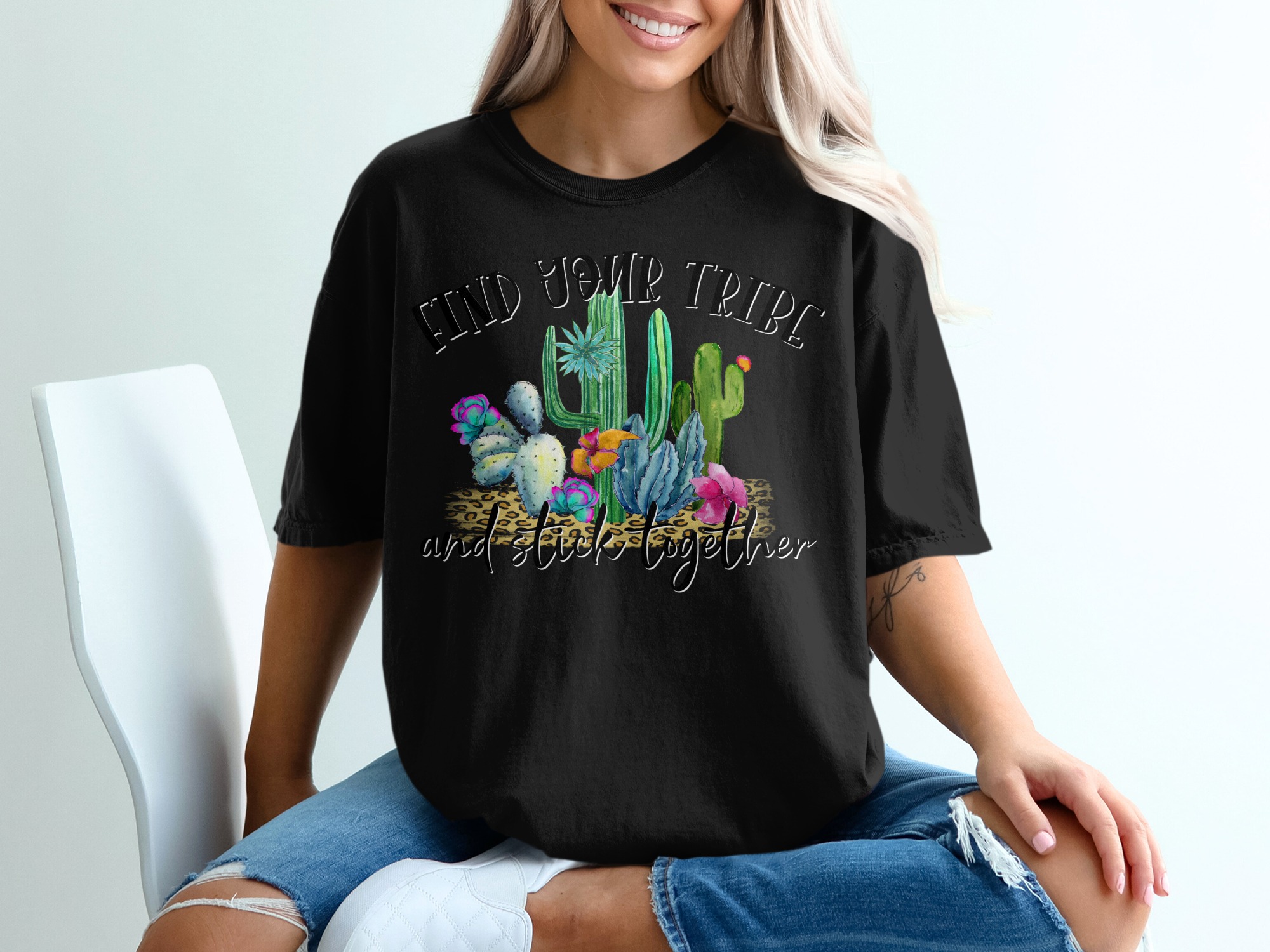 Find Your Tribe T Shirt, Cactus Shirt, Desert T Shirt, Succulent Tee, Tribal Shirt, Botanical Shirt, Leopard Print Shirt - Image 2