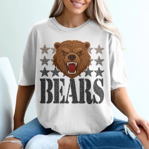 Fierce Bear T-Shirt, Growling Bear Tee, Star Bear Shirt, Animal T-Shirt, Wild Animal Tee, Graphic Bear T-Shirt, Animal Lover Gift