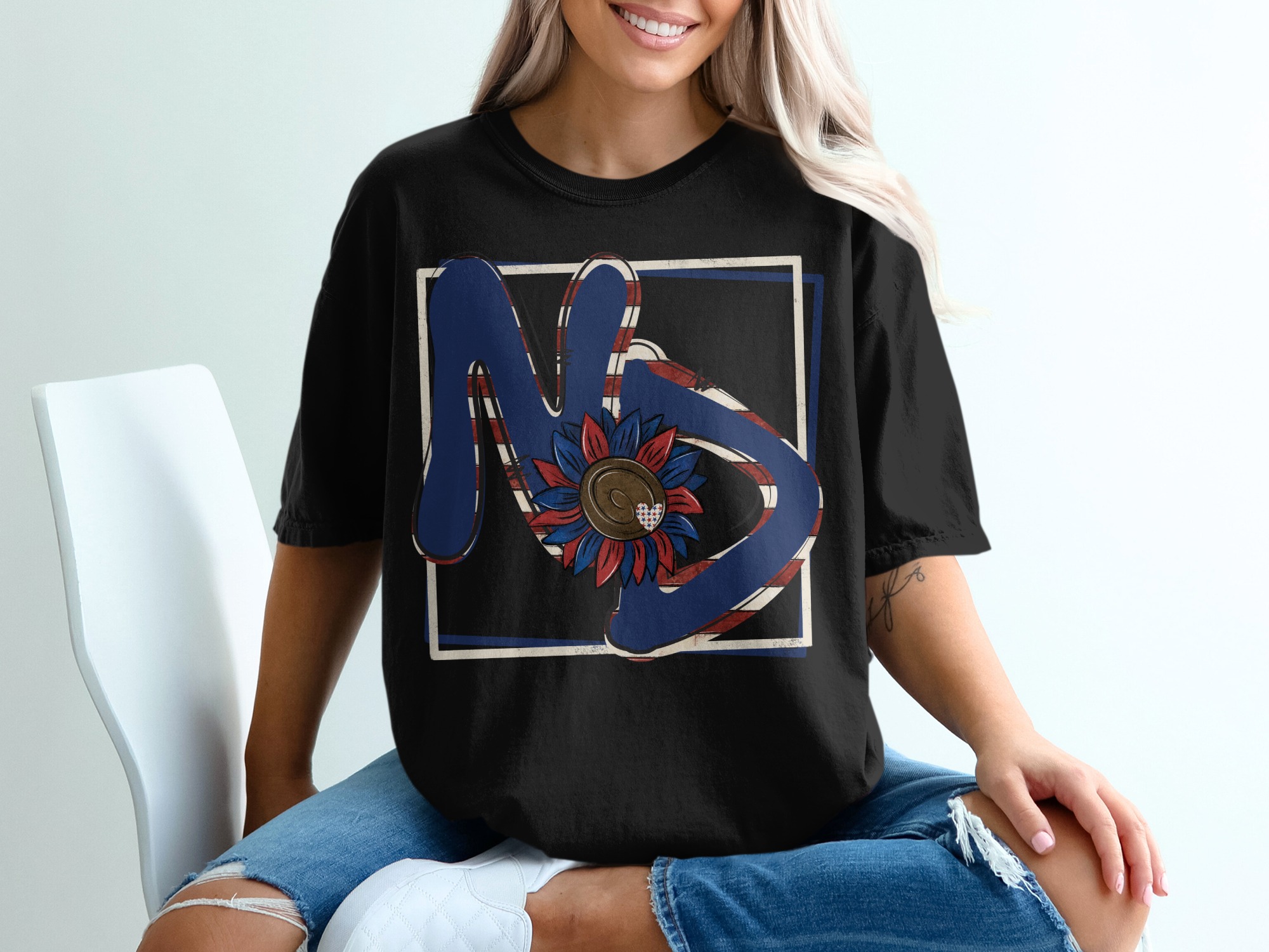 ND State Flower T-Shirt, Patriotic Sunflower Tee, North Dakota Pride, USA Flag Colors, Distressed ND, Gift for North Dakotan - Image 2