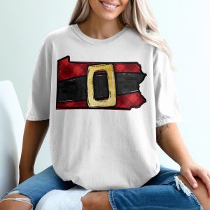 Pennsylvania Santa Belt T-Shirt, Holiday Shirt, Christmas T-Shirt, Pennsylvania Pride, Festive Top, Gift for Pennsylvanians