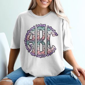ABC Monogram T-Shirt, Halloween Bats Tee, Glitter Circle Initial Shirt, Personalized Halloween Gift, Spooky Season Tshirt