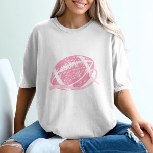 Pink Out T-Shirt, Breast Cancer Awareness Football T-Shirt, Football Season Shirt, Support Pink Awareness, Football with Ribbon T-Shirt