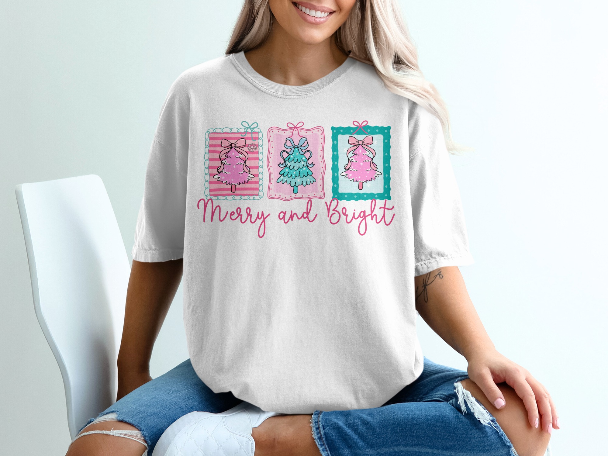 Merry and Bright T-Shirt, Cute Christmas Tree Tee, Holiday Season Shirt, Festive Winter TShirt, Christmas Gift Shirt