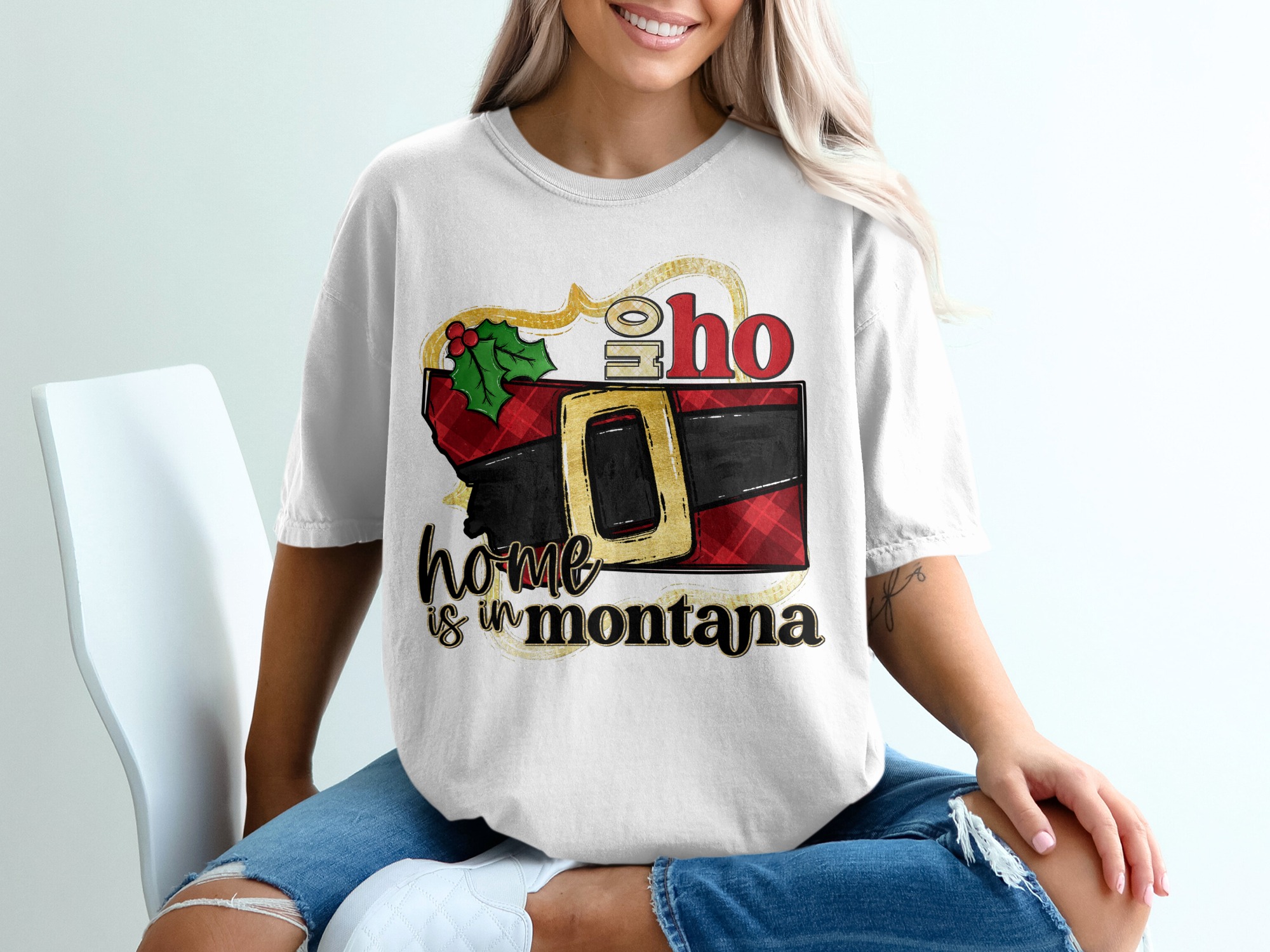 Home is in Montana T-Shirt, Ho Ho Ho Montana Tee, Christmas Montana Shirt, Santa Belt Montana T-Shirt, Montana Holiday Gift Shirt