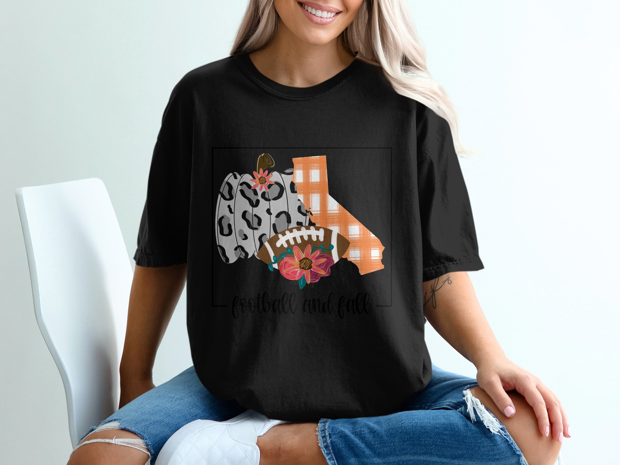 Football and Fall T Shirt, Autumn Sports Tee, Leopard Pumpkin T-Shirt, California, Festive Thanksgiving T-Shirt, Seasonal Tee - Image 2