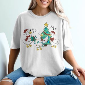 Christmas Geese T-Shirt, Funny Holiday Tee, Caroling Goose Design, Winter Season Apparel, Festive Outfit, Christmas Tree T-Shirt