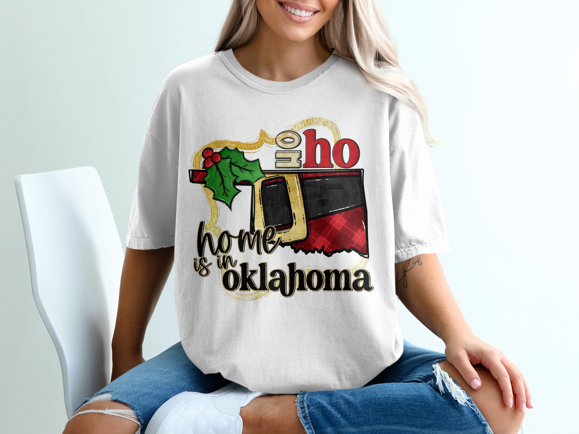 Home is in Oklahoma Christmas T-Shirt, Oklahoma State Pride Shirt, Holiday T Shirt, Oklahoma Christmas Tee, Festive Oklahoma Gift
