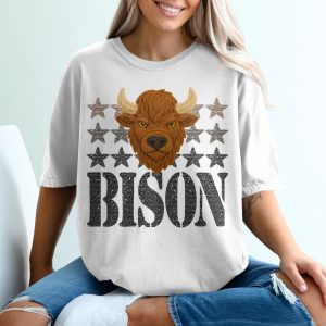 Bison Head T-Shirt, American Buffalo Tee, Animal Graphic Shirt, Star Design Top, Wild West Apparel, Western Style Clothing