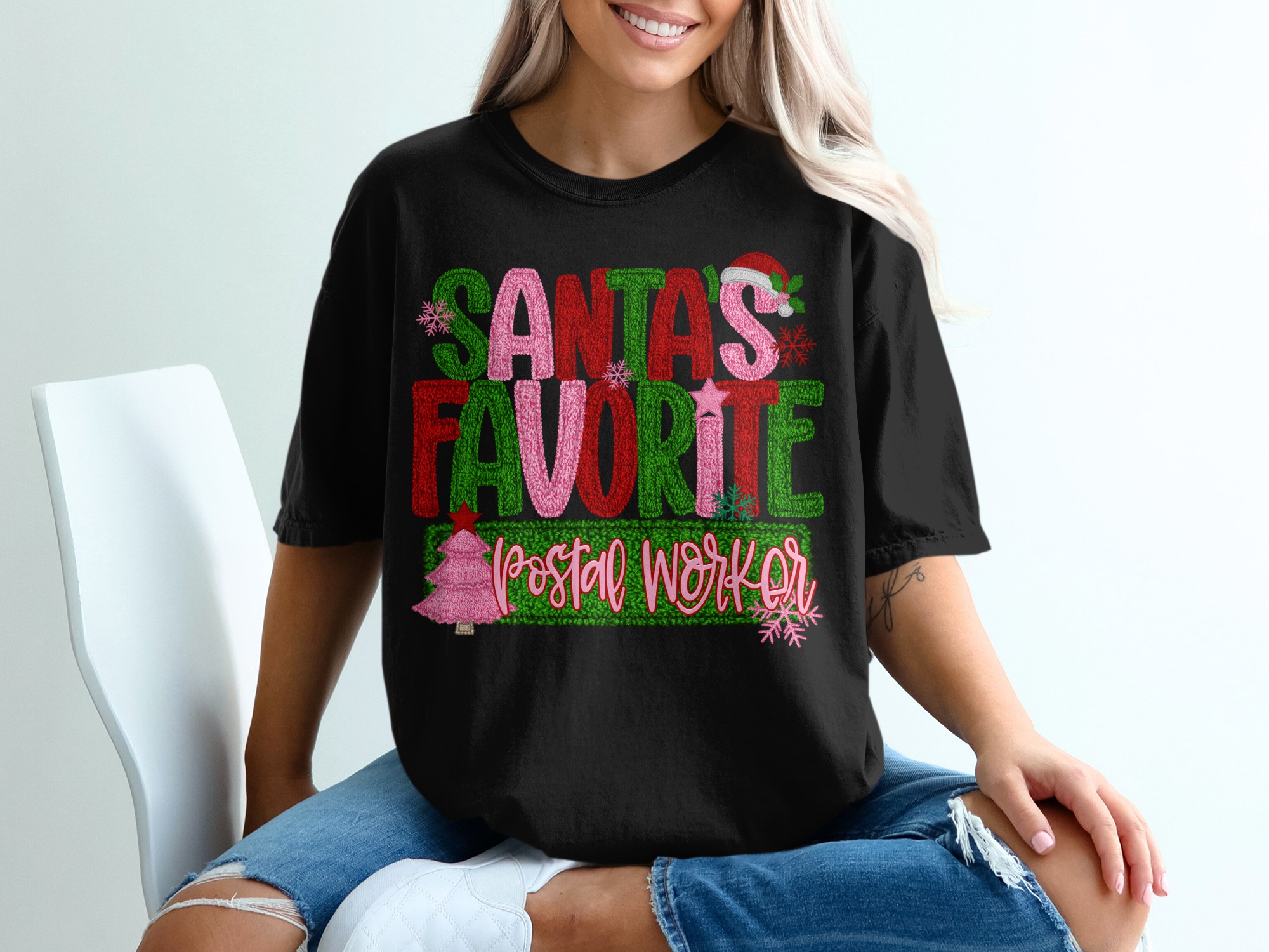 Santa's Favorite Postal Worker T-Shirt, Christmas Post Office Tee, Holiday Mail Carrier Shirt, Xmas Delivery Crew Gift, Festive Apparel - Image 2