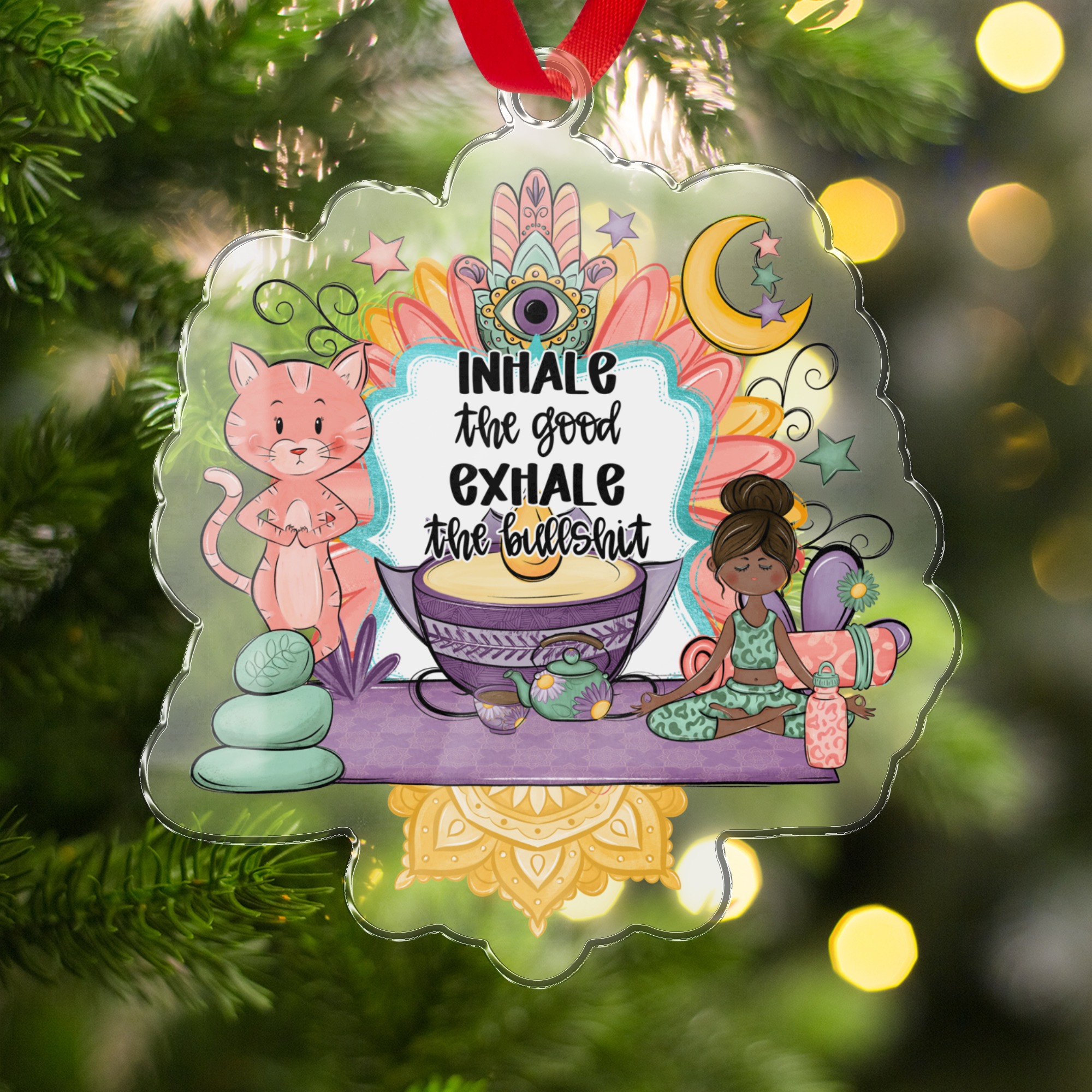 Yoga Ornament, Inhale Exhale Ornament, Meditation Ornament, Cat Ornament, Spiritual Ornament, Peaceful Gift, Zen Decor, Namaste Ornament