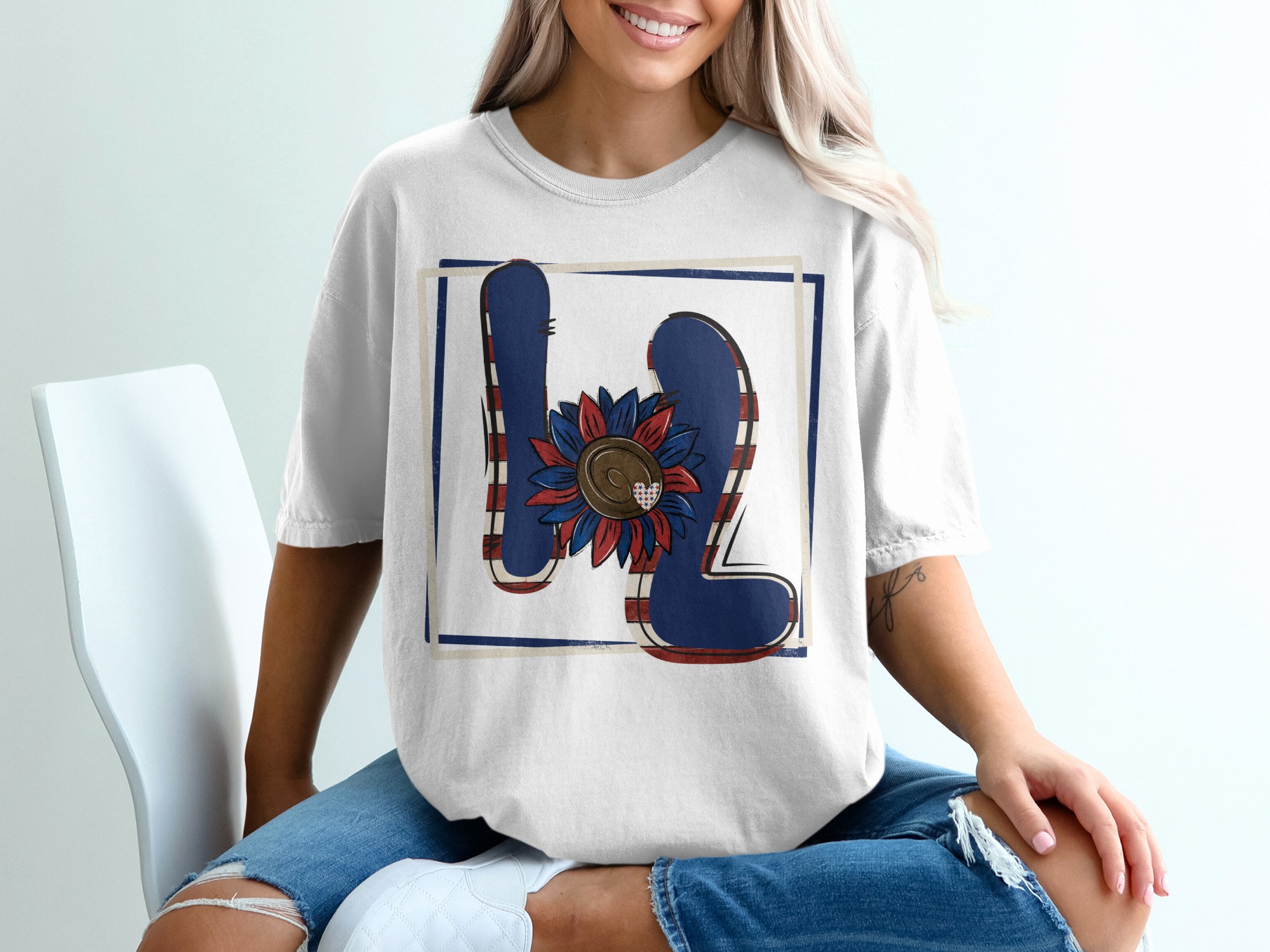Patriotic H2 T-Shirt Design, USA Flag Sunflower Shirt, Fourth of July Tee, American Pride Shirt, Patriotic Gift, Gift for Her, Him, Them