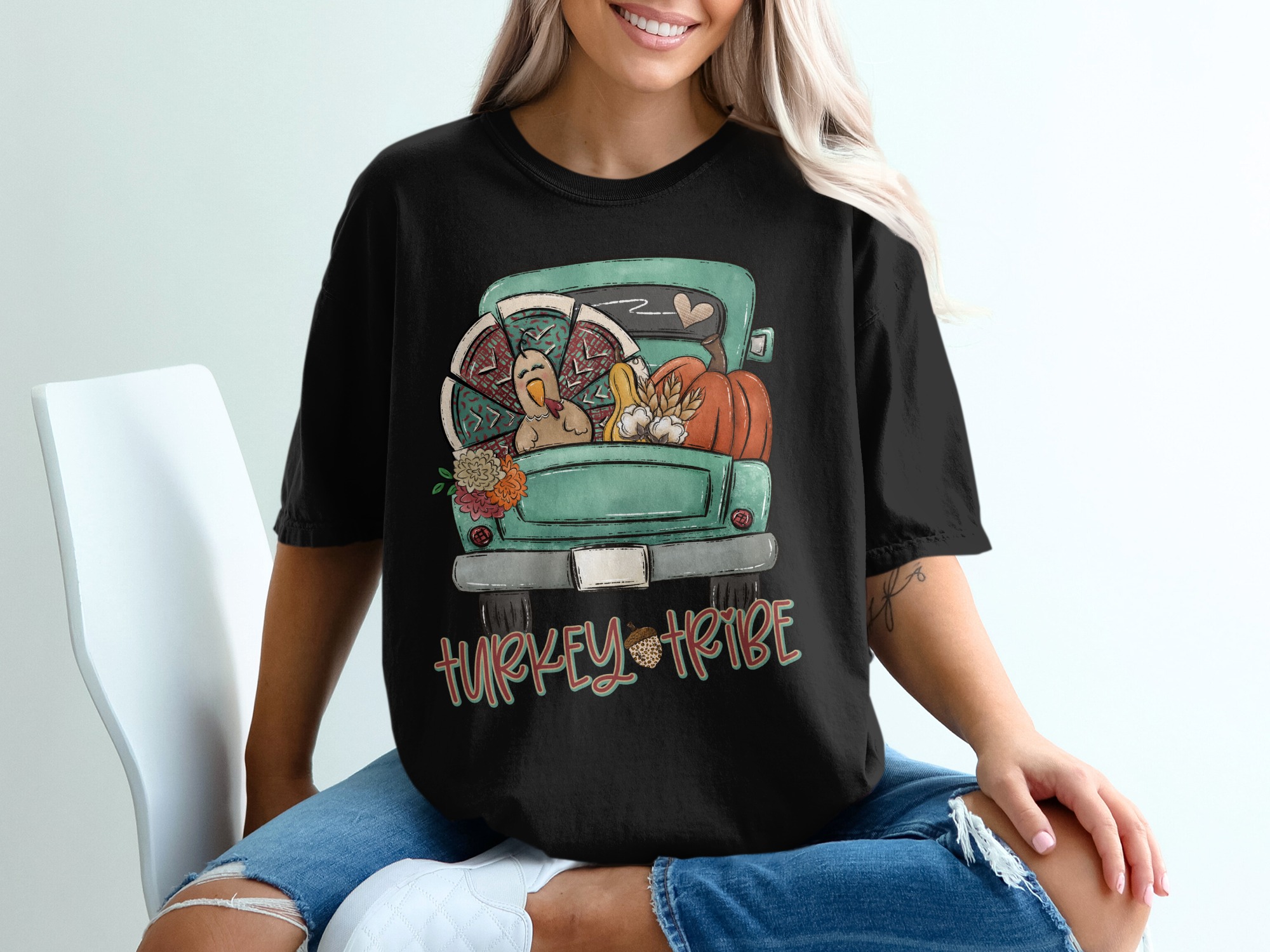 Turkey Tribe T-Shirt, Thanksgiving Truck, Fall Harvest Tee, Autumn Cute Outfit, Family Matching, Thanksgiving Shirt, Funny Turkey Shirt - Image 2