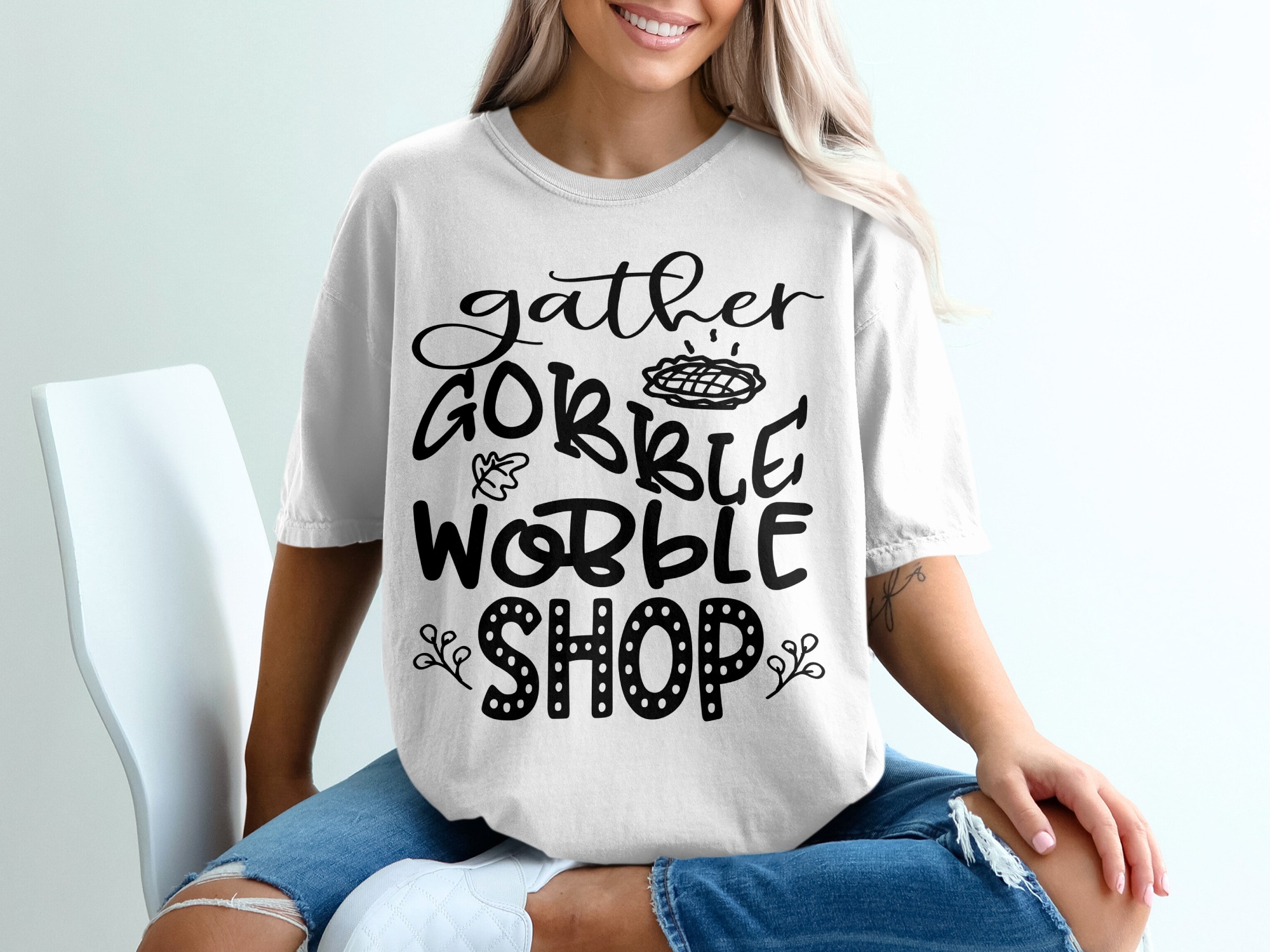 Gather Gobble Wobble Shop T-Shirt, Thanksgiving Shirt, Fall Season T Shirt, Holiday Apparel, Festive Top, Trendy Shirt, Thanksgiving Gift