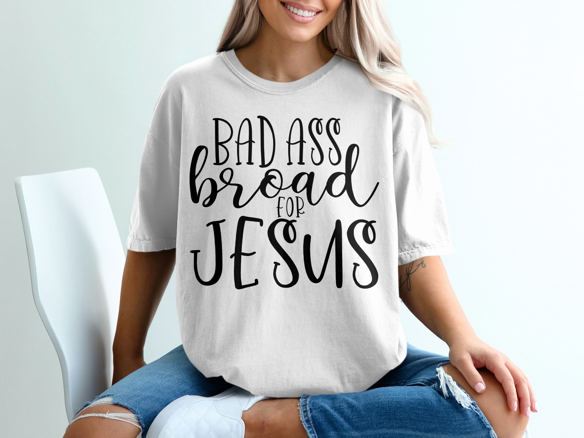 Badass Broad For Jesus T-Shirt, Funny Christian Shirt, Religious Graphic Tee, Statement TShirt, Inspirational Gift Idea, Trendy Christian