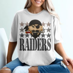 Raiders T-Shirt, Pirate Graphic Tee, Team Spirit Apparel, Fan Gear, Unique Design, Knitted Look, Star Background, Bold Statement