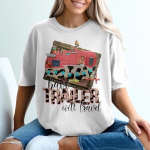 Have Trailer Will Travel T-Shirt, Cow Print Tee, Western Cowgirl Shirt, Pink Retro Camper, Camping Shirt, Road Trip Shirt, Unique Gift Idea