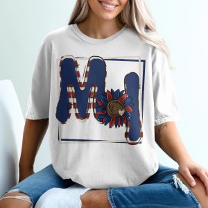 Patriotic Initial M Sunflower T-Shirt, USA Flag Letters, American Pride, Fourth of July, Floral Shirt, Trendy Tee, Gift Idea