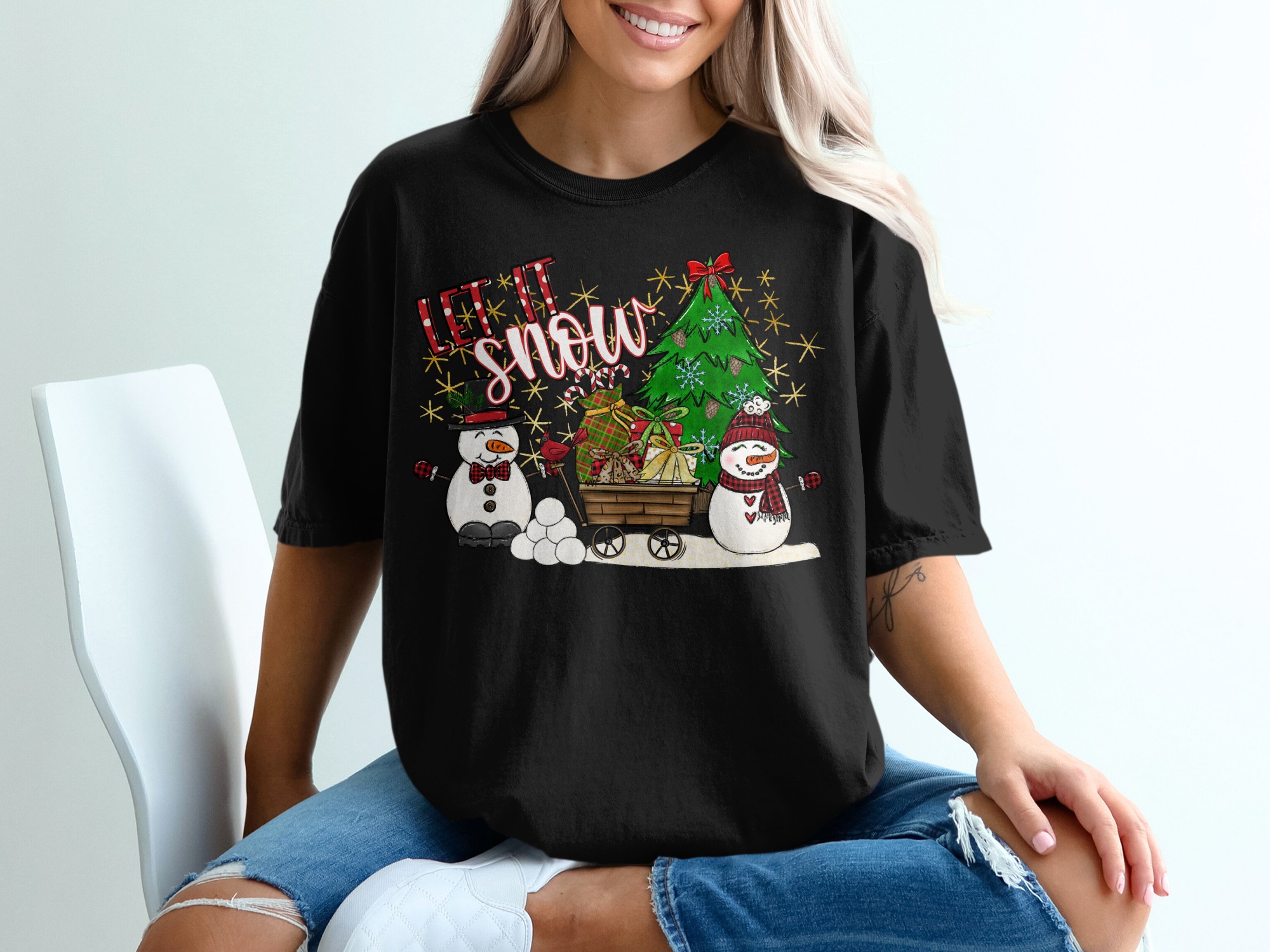 Let It Snow T-Shirt, Christmas T-Shirt, Snowman Tee, Holiday T-Shirt, Christmas Tree Shirt, Winter T-Shirt, Festive Shirt - Image 2