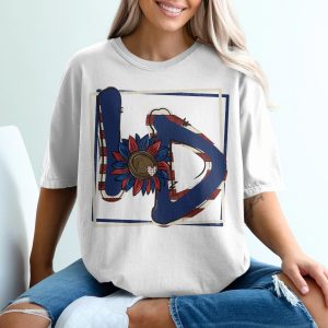 Patriotic LD Sunflower T-Shirt, Fourth of July Tee, USA Pride, American Flag, Independence Day Gift, Patriotic Initial T Shirt Design