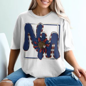 Patriotic M T Shirt, Letter M Sunflower Tee, USA Flag Inspired Shirt, 4th of July Shirt, American Flag Sunflower T-Shirt