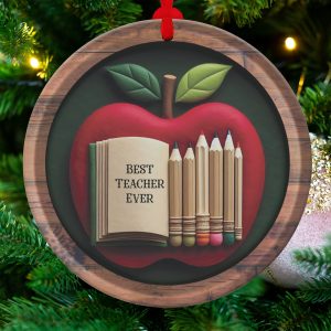 Best Teacher Ever Ornament, Apple Design, Teacher Appreciation Gift, School Ornament, Unique Teacher Gift, Thank You Teacher