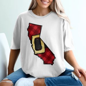 California Santa Belt T-Shirt, Plaid Design, State Pride Shirt, Holiday Apparel, Festive California Tee, Xmas Gift Idea
