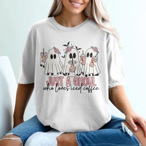Just A Ghoul T-Shirt, Cute Halloween Shirt, Spooky Season Top, Ghost with Drink Tee, Fall Apparel, Trendy Ghost Shirt, Halloween Party