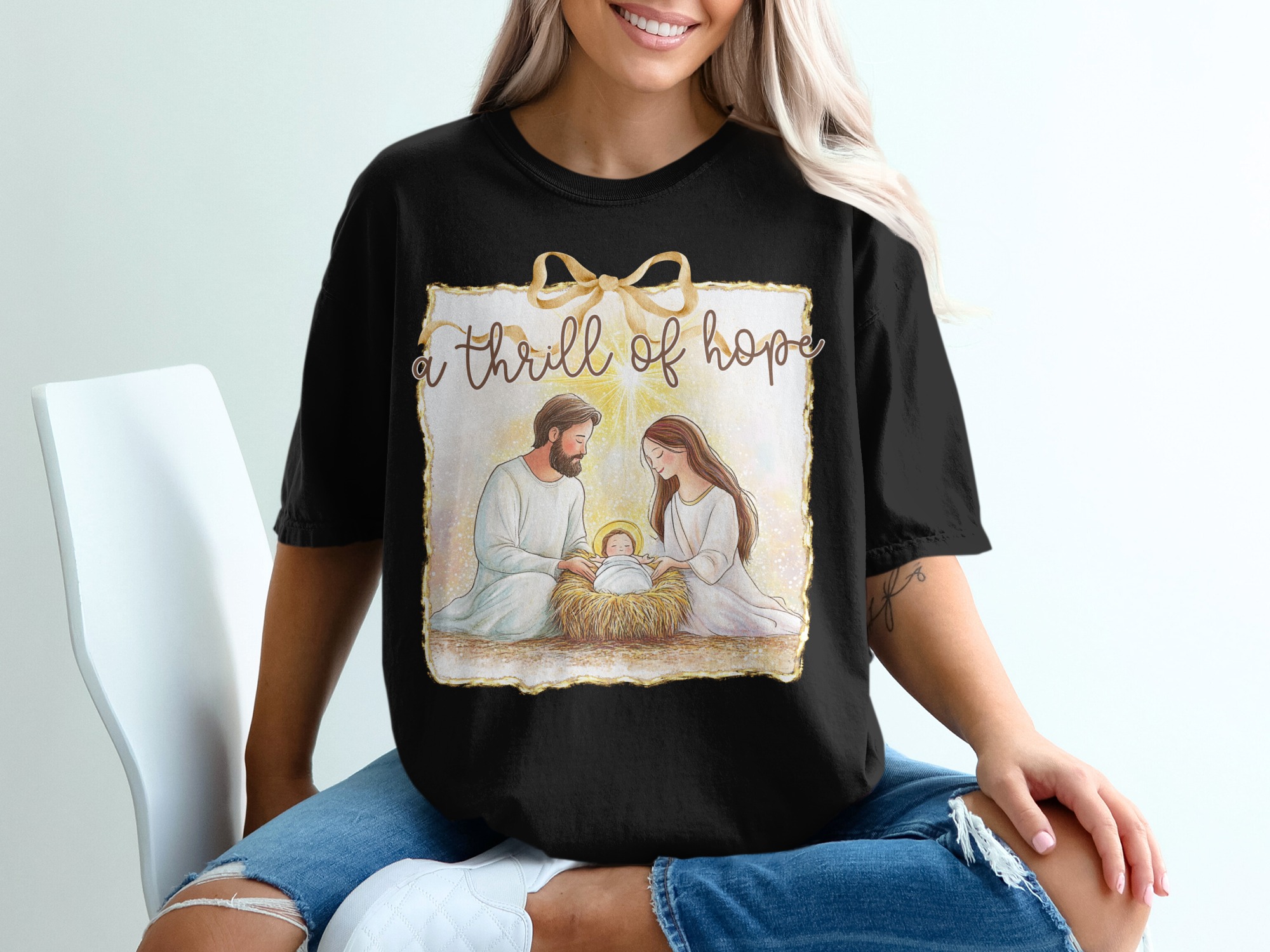 A Thrill of Hope T-Shirt, Nativity Scene, Christmas Gift, Religious Apparel, Christian Shirt, Jesus Christ Shirt, Holiday Clothing - Image 2