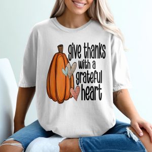 Give Thanks T-Shirt, Grateful Heart Tee, Autumn Pumpkin Shirt, Thanksgiving Shirt, Fall T Shirt, Heart T-Shirt, Holiday Gift Tee
