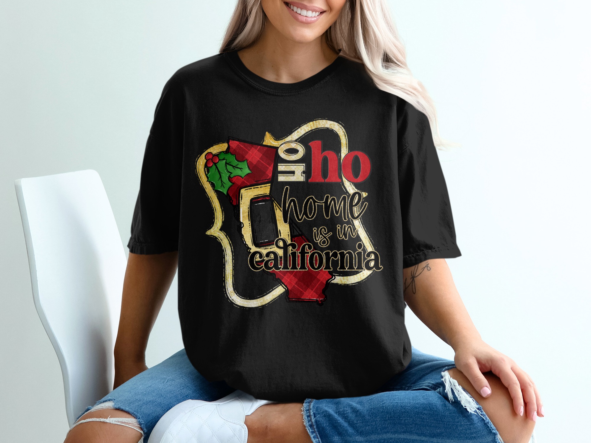 Home is in California T-Shirt, Christmas State Pride, Ho Ho Holiday Tee, California Gift, Festive California Shirt, Cali Christmas - Image 2